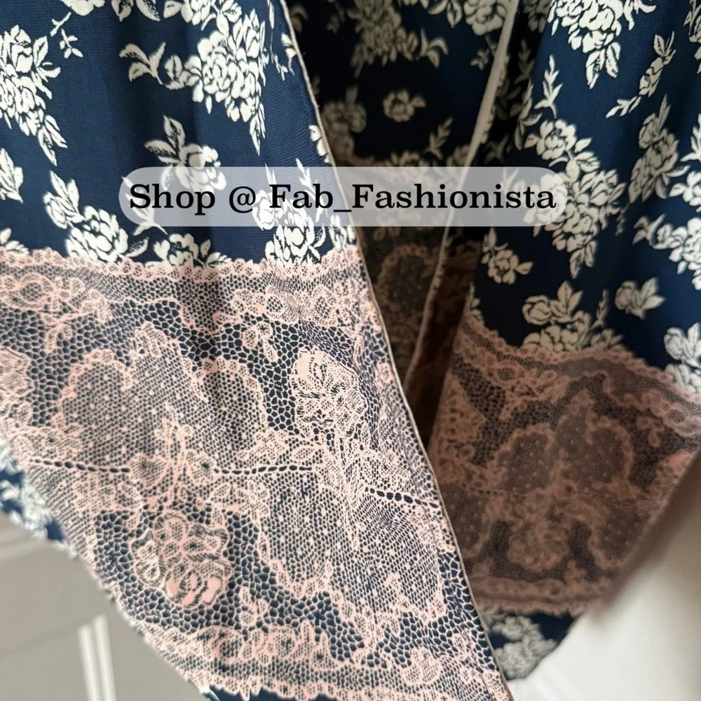 Lace print floral kimono jacket top cover L